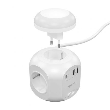Aisens Regleta de Enchufes Multifunción con 4 Tomas, USB-C 20W, 2xUSB-A y Luz Nocturna, Blanco Aisens Regleta de Enchufes Multifunción con 4 Tomas, USB-C 20W, 2xUSB-A y Luz Nocturna, Blanco